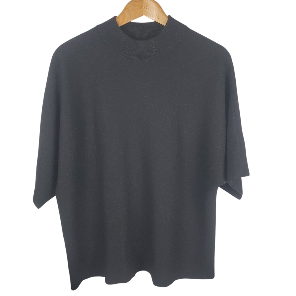 Sparkly Chico's Black/ Silver Mock Turtleneck Sweater. Short Sleeve. LG. #202
